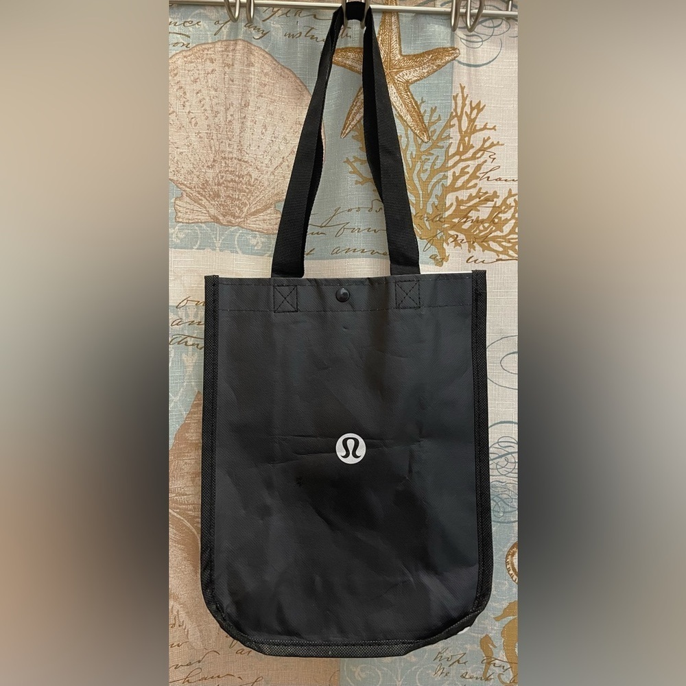 Lululemon Logo Black White Reusable Bag Snap‎ Close Double Sided Tote